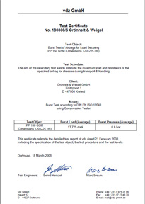Сертификат испытаний на прочность мешков уровня heavy (Для увеличения изображения нажмите на него)